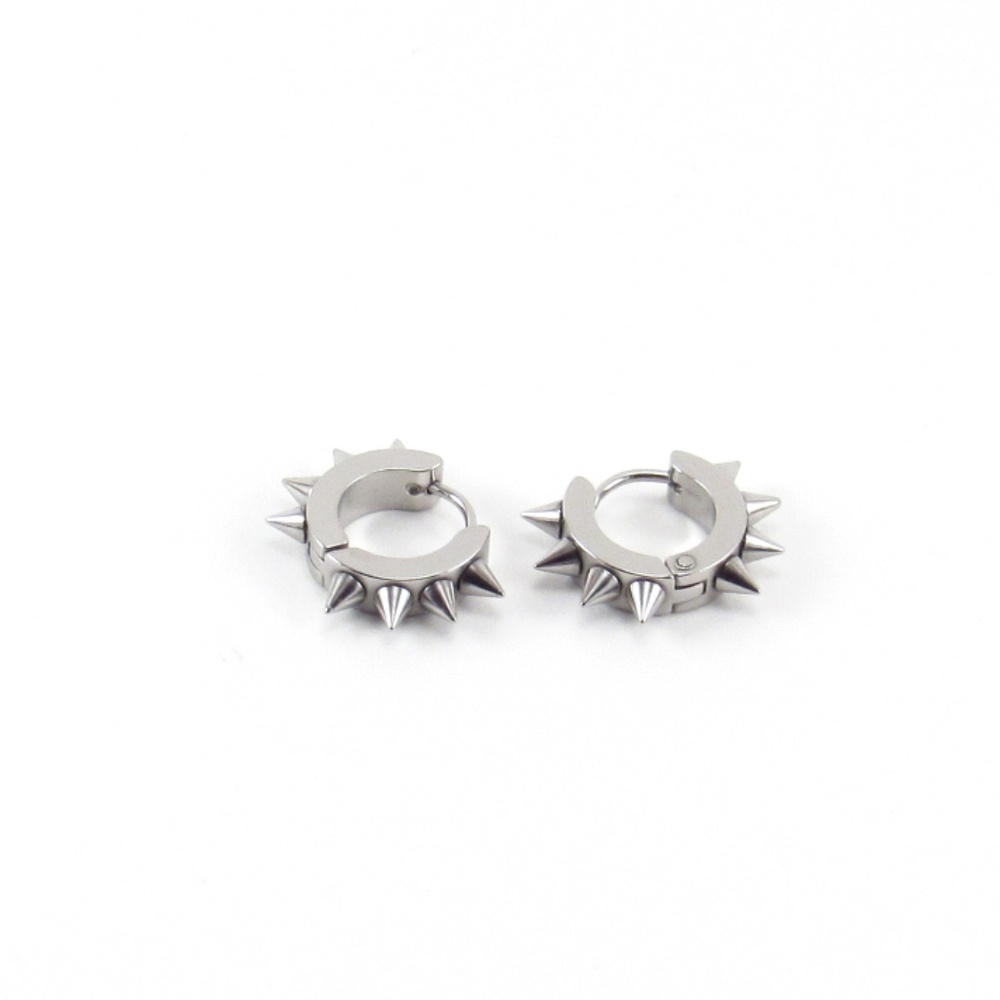 Silver Spike Huggie Hoop Earrings Small Edgy Punk